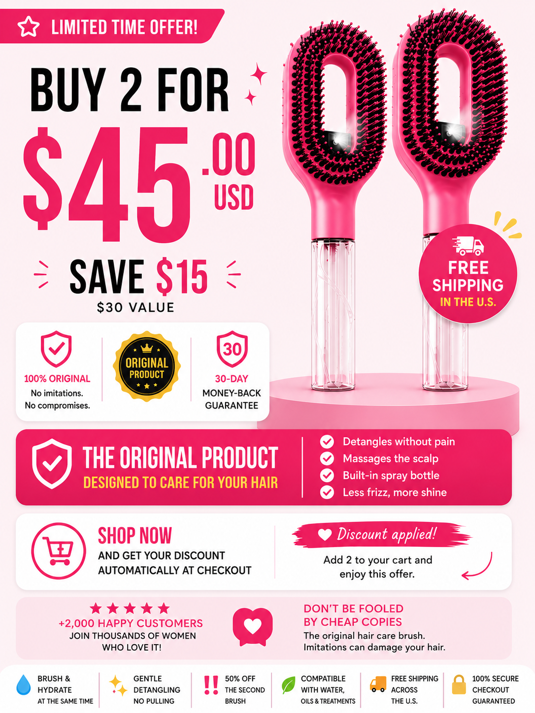 2-in-1 Brush - Smooth and tangle-free hair in minutes ✨